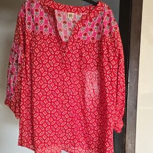 ivy jane Red Printed V-Neck Peasant Tunic